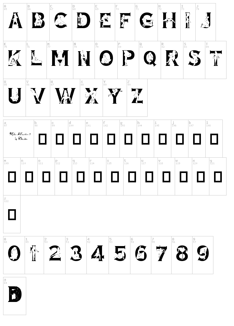 Alpha Silouettes font map
